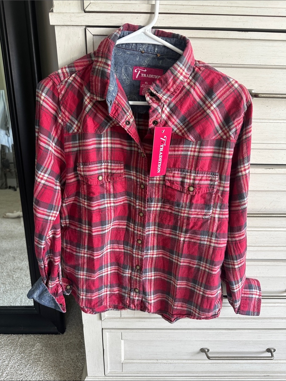 Tradition Red Plaid Button-Down Shirt for Women